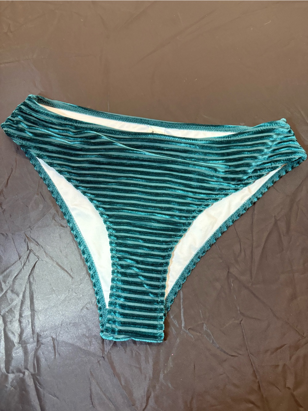 Cupshe Teal and Black Striped Velvet Bikini Bottom